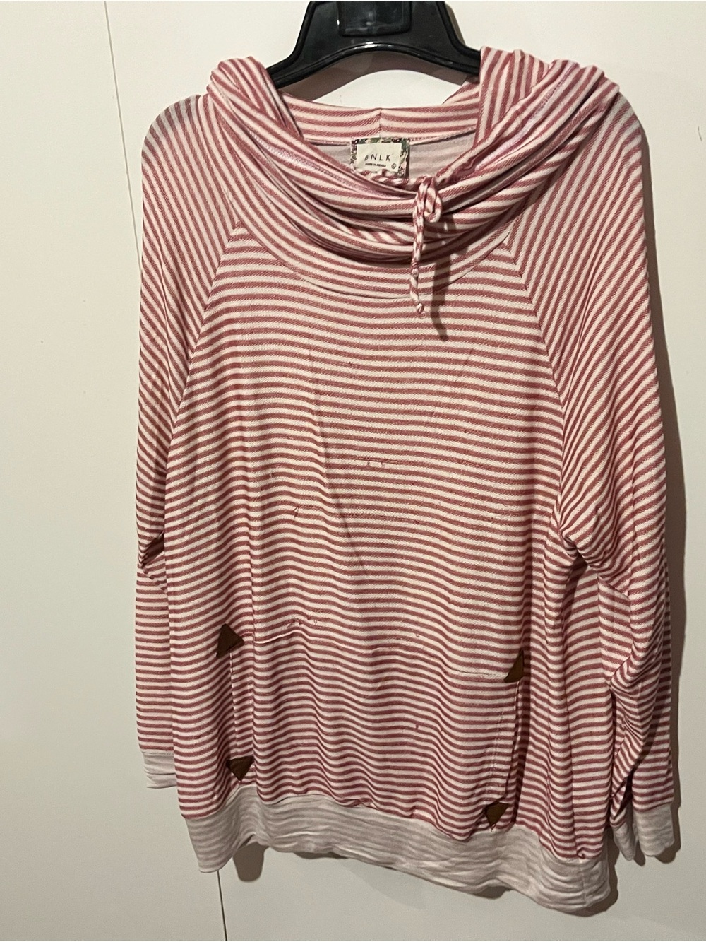 Striped Pink Cowl-Neck Hooded Top